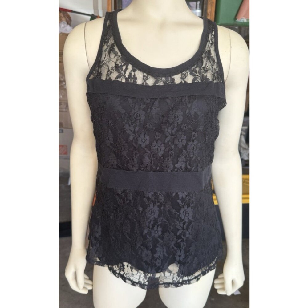 Express Women Medium Black Lace Sleeveless Blouse Top Tank Y2K 90s Goth Emo